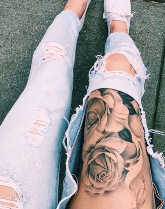 Rose Flower Tattoo Top of Thigh Leg - Tattoo | Katalay.net